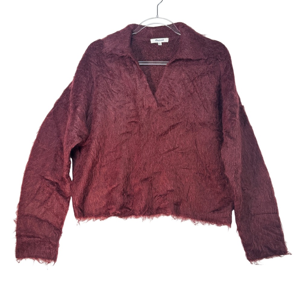 Madewell‎ Alpaca Blend Fuzzy Sweater Women's Small Burgundy Collared Pullover